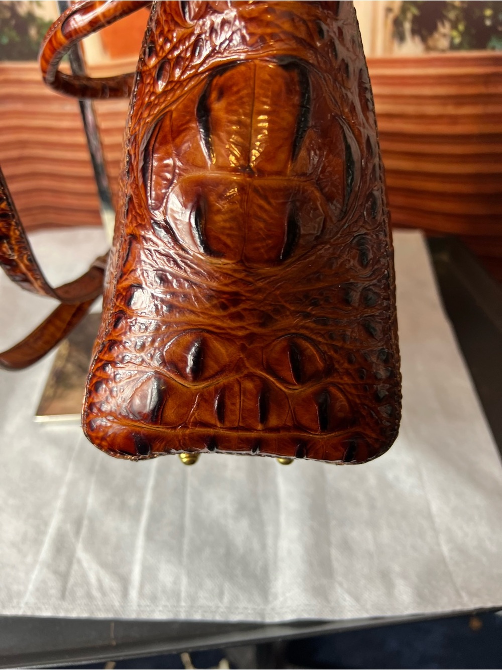 Brahmin Mini Asher Brown Pecan Croc-Embossed Leather Satchel with Strap ππΉ - Picture 8 of 17